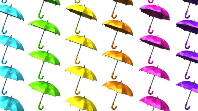 Colorful Umbrellas On White Background.
Loop able 3DCG render Animation.