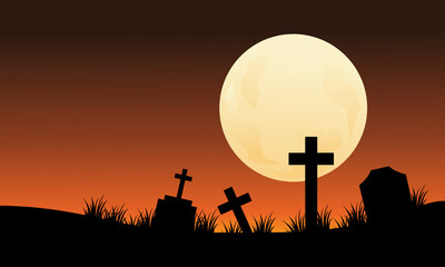 Silhouette of graveyard and full moon halloween