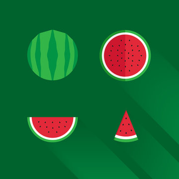 Watermelon slice icon, modern minimal flat design style, vector illustration with long shadow