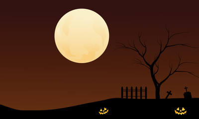 Halloween pumpkins and big moon backgrounds