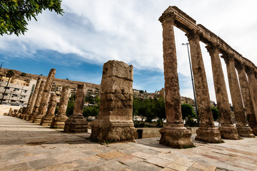 Fototapeta na wymiar Colums at the roman amphitheatre in old city of Amman, Jordan