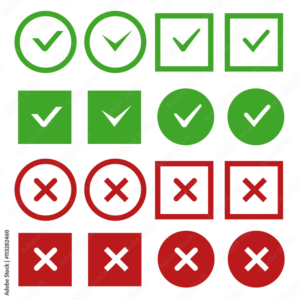 Aufkleber green check marks and red crosses vector buttons or icons. sign no and yes mark. check mark correct 