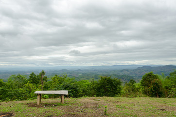 Top view of naturel mountains landscape with black rain clouds in the rainy season
