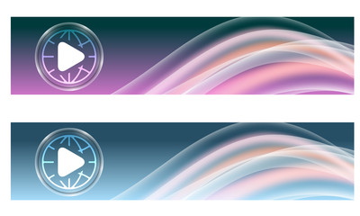 Set of two banners with colored rainbow and play symbol