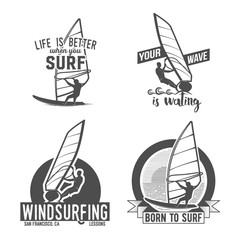 set of windsurfing badges and logos