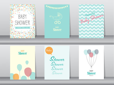 Collection of  baby shower invitation card ,Vector illustrations