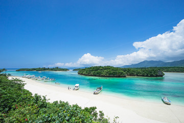 Fototapeta na wymiar Tropical Japanese island beach with clear blue water, Ishigaki, Okinawa 