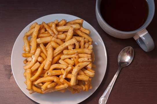 Tatar and Bashkir dish - chack-chack. Sweet dessrt, top view.