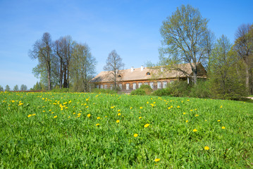 Sunny day in may in the estate Trigorskoye. Pushkin mountains, Russia