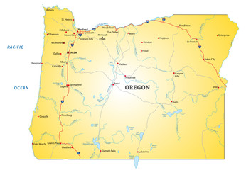 road map of the US state oregon