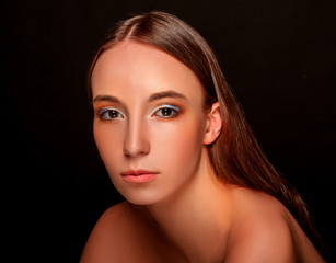 Portrait of beautiful woman make-up Black Background