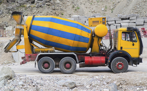 Concrete mixer truck on construction site