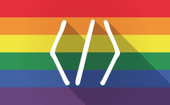 Long shadow Gay Pride flag with a code sign