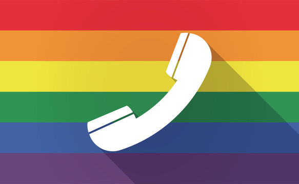Long shadow Gay Pride flag with a phone