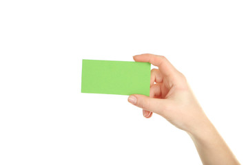 Hand holding card on a white background