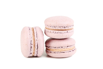 French pink macarons isolated on a white