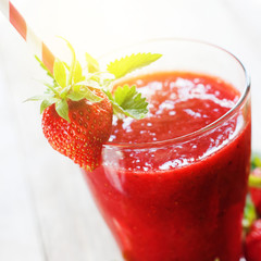 Glass Fresh Strawberry Smoothie Juice Fruits Mint