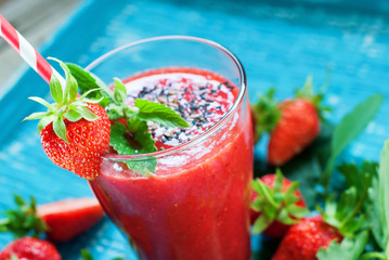 Glass Fresh Strawberry Smoothie Mint Juice Fruits