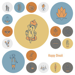 Diwali. Indian Festival Icons