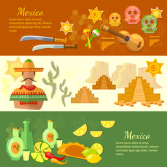 Mexico banners mexican culture and food poncho guitar sombrero
