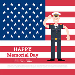 Vector memorial day card. Marine veteran. Patriotic flag
