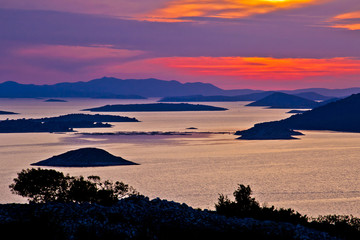Adriatic archipelago aerial view at sunset