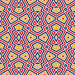 Bright ethnic abstract background. Seamless pattern with symmetric geometric ornament.