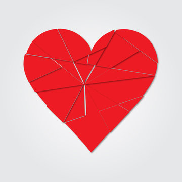 Red heart. Broken heart. Shards of the heart. Icon broken heart. Vector illustration. Heart isolated. 