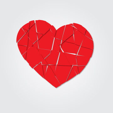 Red heart. Broken heart. Shards of the heart. Icon broken heart. Vector illustration
