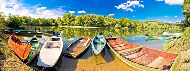 Colorful boats on Mura Drava mouth