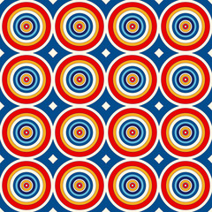 Seamless pattern with symmetric geometric ornament. Abstract background with colorful round vortexes.