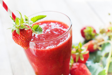 Glass Fresh Strawberry Smoothie Juice Fruits Mint