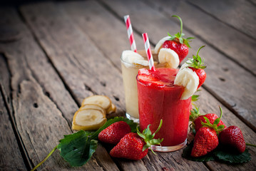 Smoothie Glass Fruits Strawberry Banana Beverage