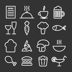 Collection of linear food icons. Thin restaurant icons for  print, web, mobile apps design