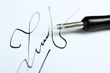 fountain pen and painted on a white isolated background