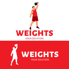 Vector logo weights. The athlete lifts a weight with one hand
