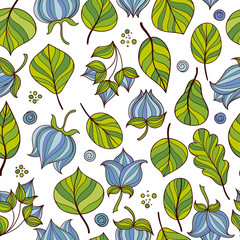 Flowers and leaves seamless pattern. Vector floral background