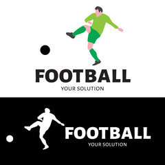 Vector logo football. Brand logo in the form of a football player with the ball.