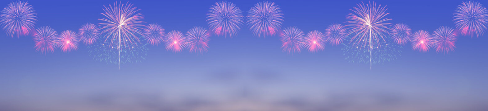Fireworks on blurred twilight sky background