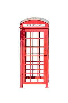 Red phone booth isolated on white background