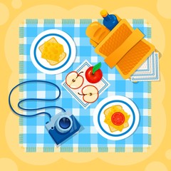 Picnic on the sand vector illustration.