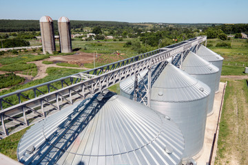 Metal grainery on a bright sunny summer day