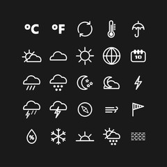 Collection of linear weather icons. Thin icons for web, mobile apps design