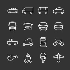 Collection of linear transportation icons. Thin icons for web, mobile apps design