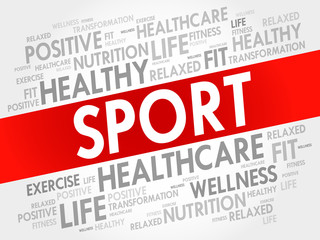 SPORT word cloud background, health concept