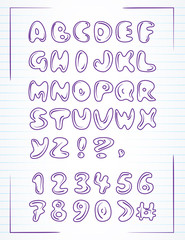 doodle alphabet drawn on the page notebook. Vector 