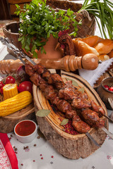 kebab skewer with decoration in Russian style