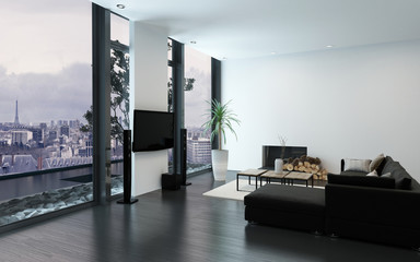 Contemporary spacious apartment with fireplace