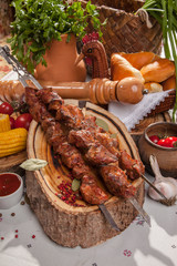 kebab skewer with decoration in Russian style