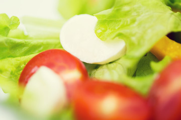 close up of vegetable salad with mozzarella cheese